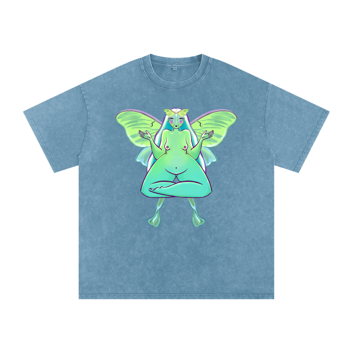 "Luna Moth" acid-washed heavyweight cotton tee by ArtistNatalie, front view
