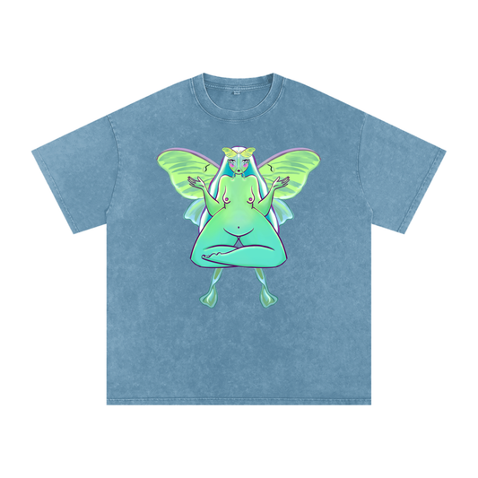 "Luna Moth" acid-washed heavyweight cotton tee by ArtistNatalie, front view