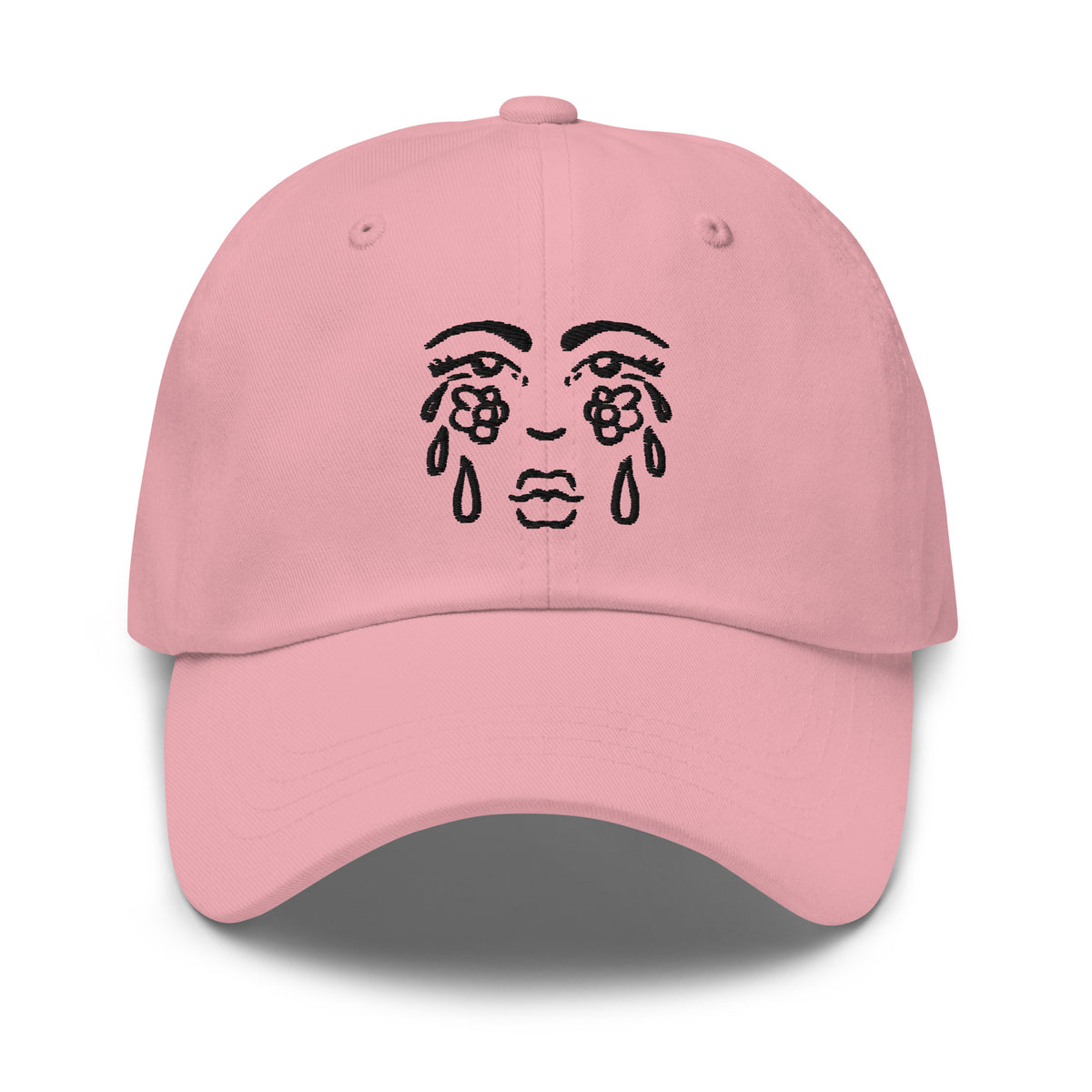"Cry Face" embroidered dad hat by ArtistNatalie, side view