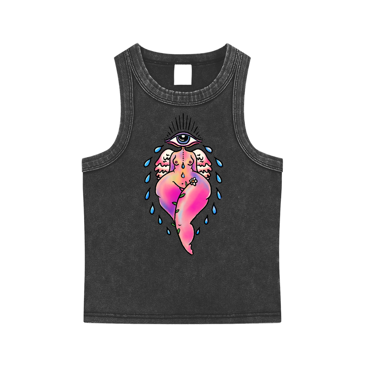 EyeCon heavyweight washed tank top by ArtistNatalie, front view