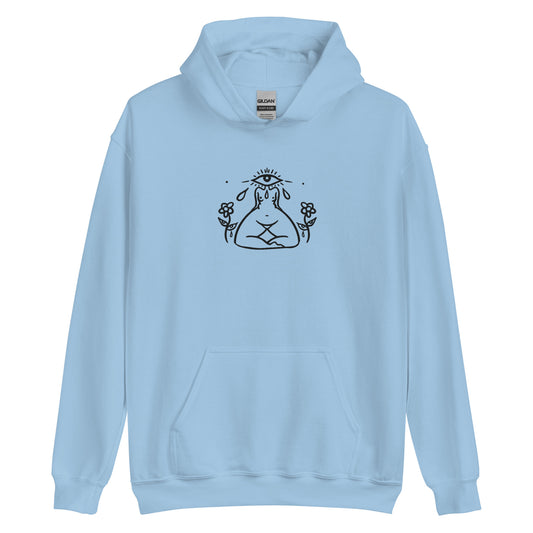 "How to See" embroidered hoodie by ArtistNatalie, front view