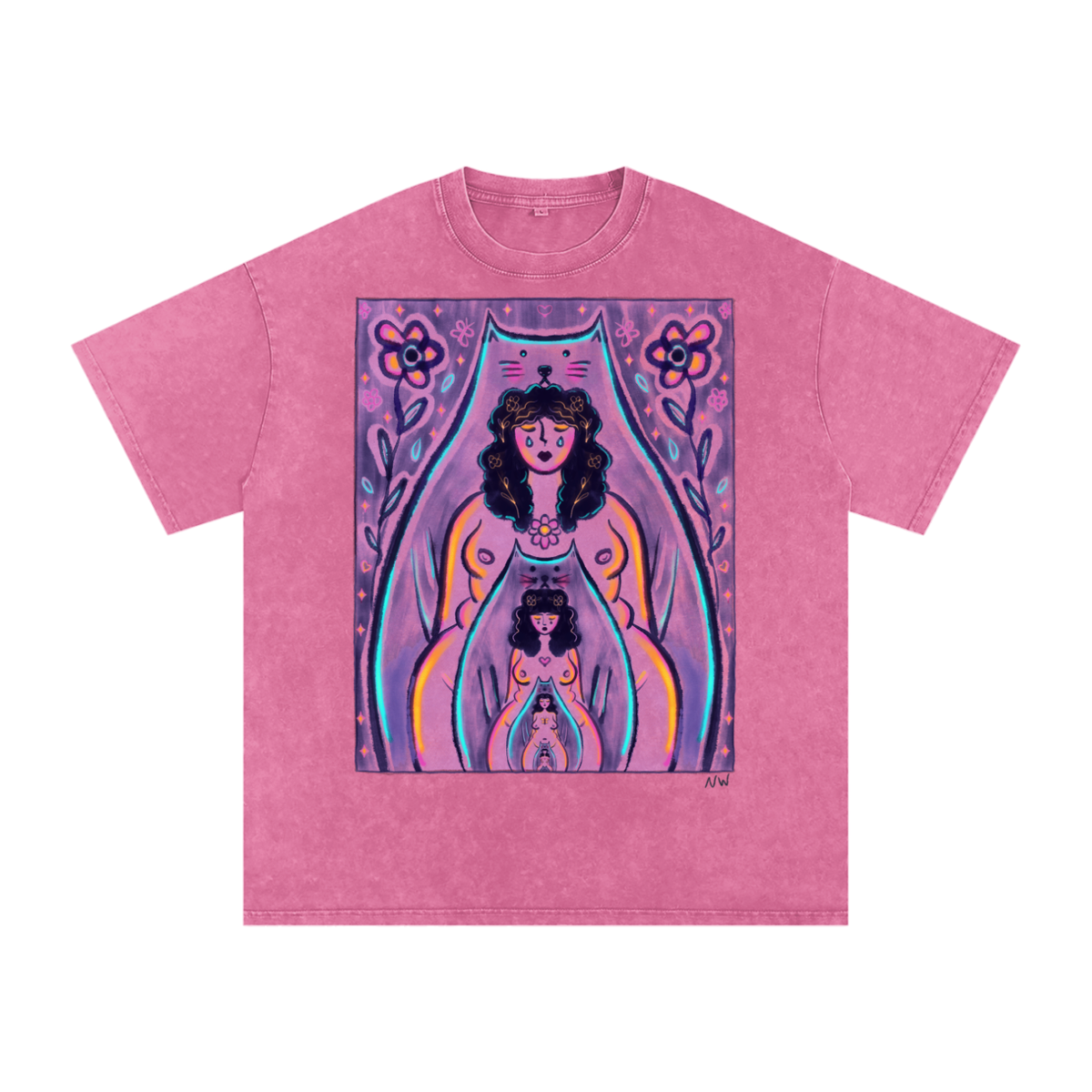"Endless Being" acid-washed heavyweight cotton tee by ArtistNatalie, front view