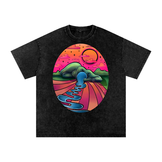 "Unwinding" acid-washed heavyweight cotton tee by ArtistNatalie, front view