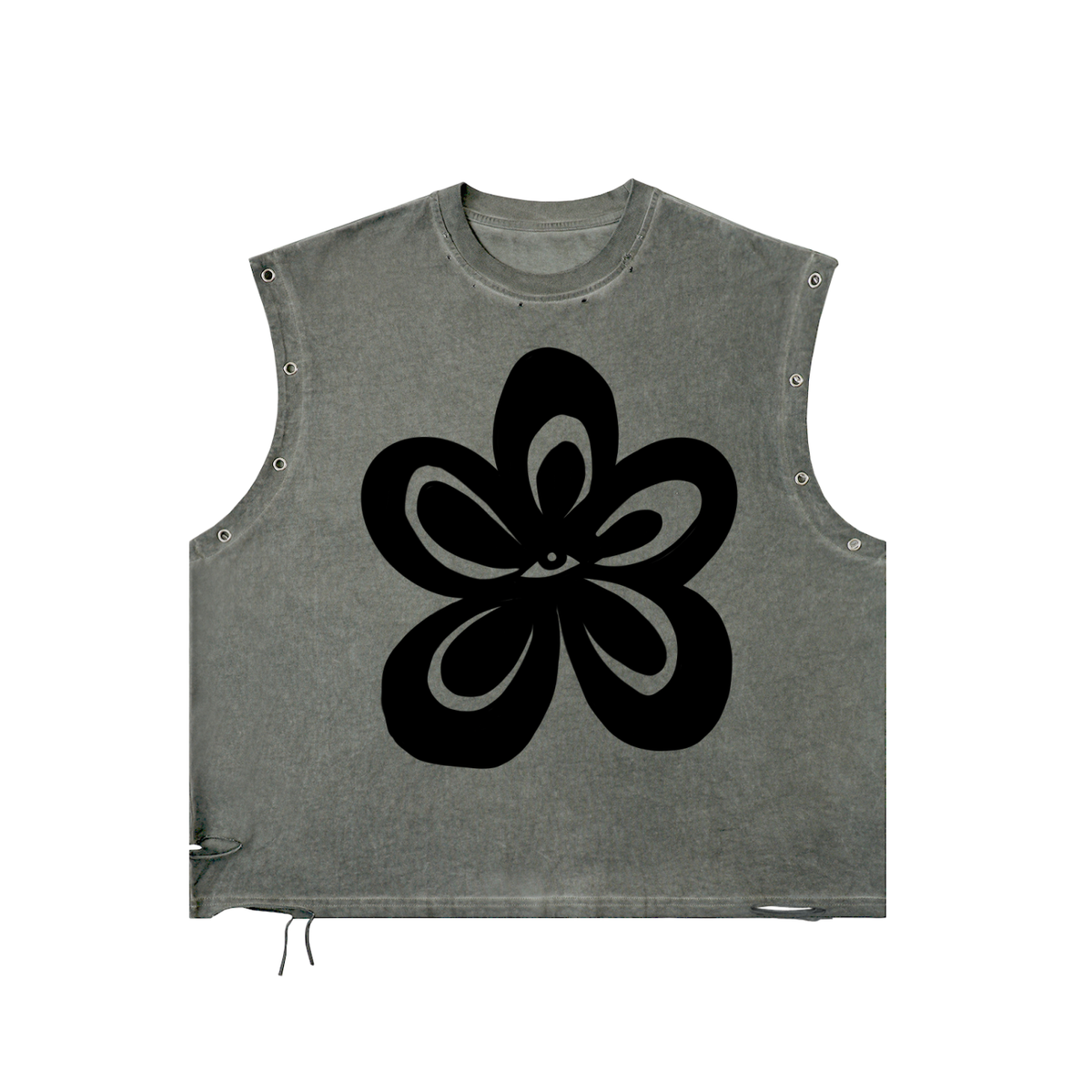 "Eye Flower" distressed eyelet tank by ArtistNatalie