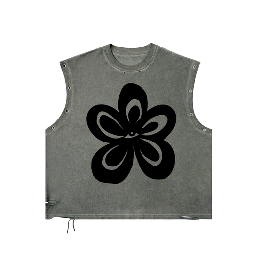 "Eye Flower" distressed eyelet tank by ArtistNatalie